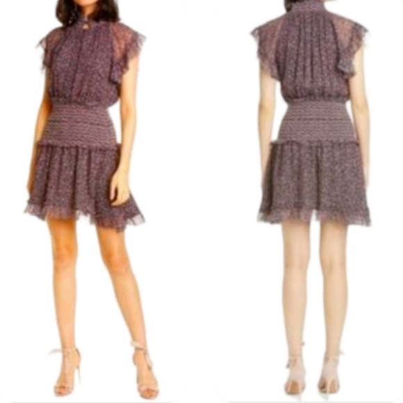 Jonathan Simkhai Serena Floral Mini Dress Size 4 Silk Burgandy and Navy - Picture 1 of 10